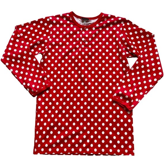 Marimekko NEW Deadstock Red Polka Dot Henley Shirt Top Finnish 152/158 - Picture 1 of 6